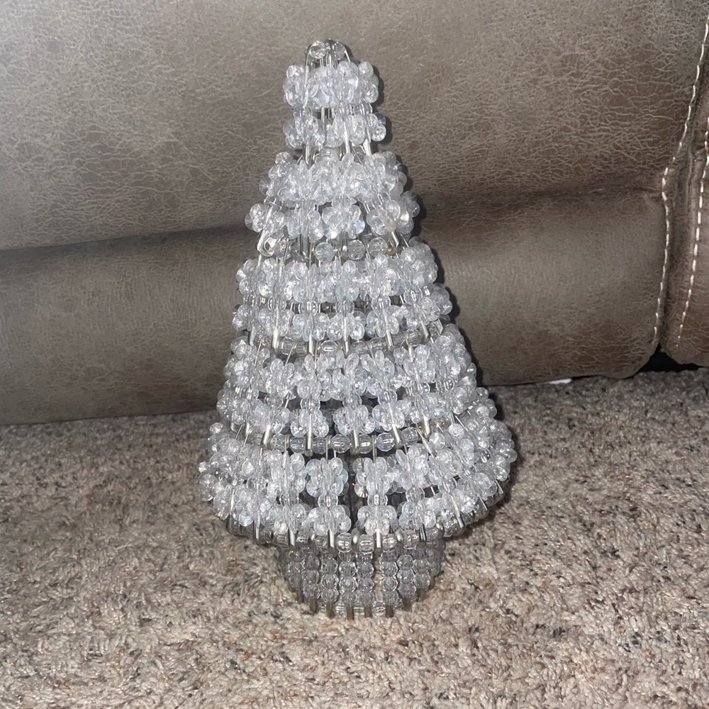 Vintage Hand Made Beaded Safety Pin 10" Christmas Tree